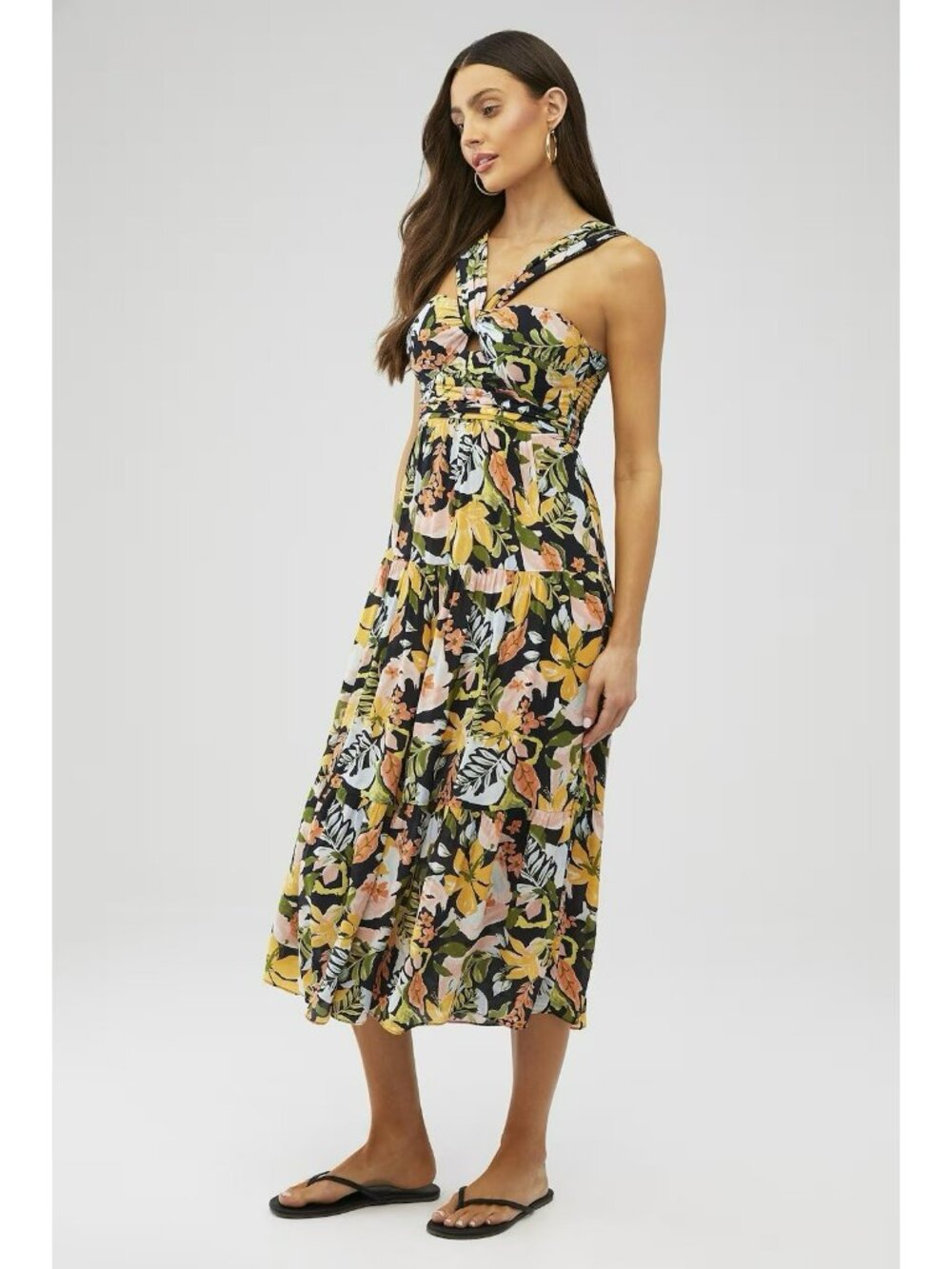 $297 Saylor Starlee Black Multicolor Floral Tiered Maxi Dress Women's size Small - Picture 3 of 14